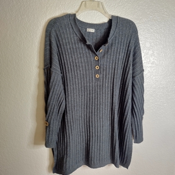 Free People Around The Clock Pullover Ribbed Sweater Grey Sz Xs - Picture 2 of 10
